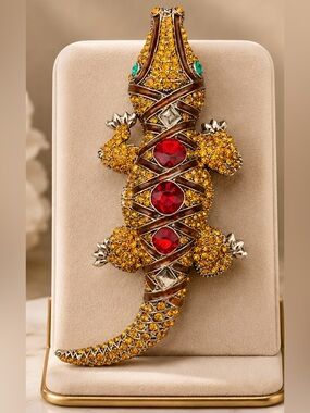 Big Rhinestone Crocodile Brooch | Oversized Statement Pin jewelry